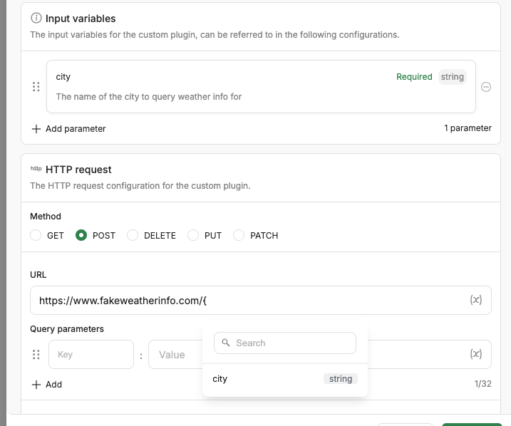 Input variables in custom plugin