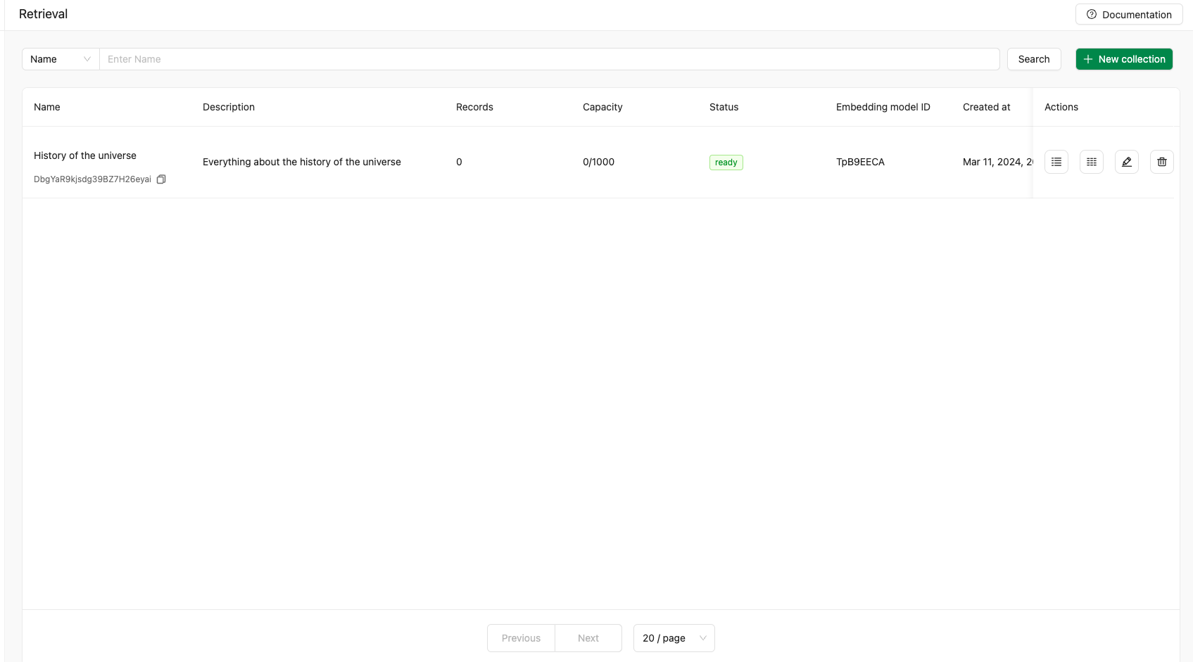 Manage collection dashboard