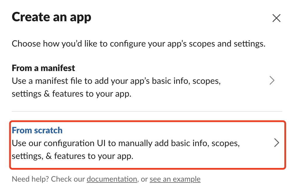 create slack app from scratch