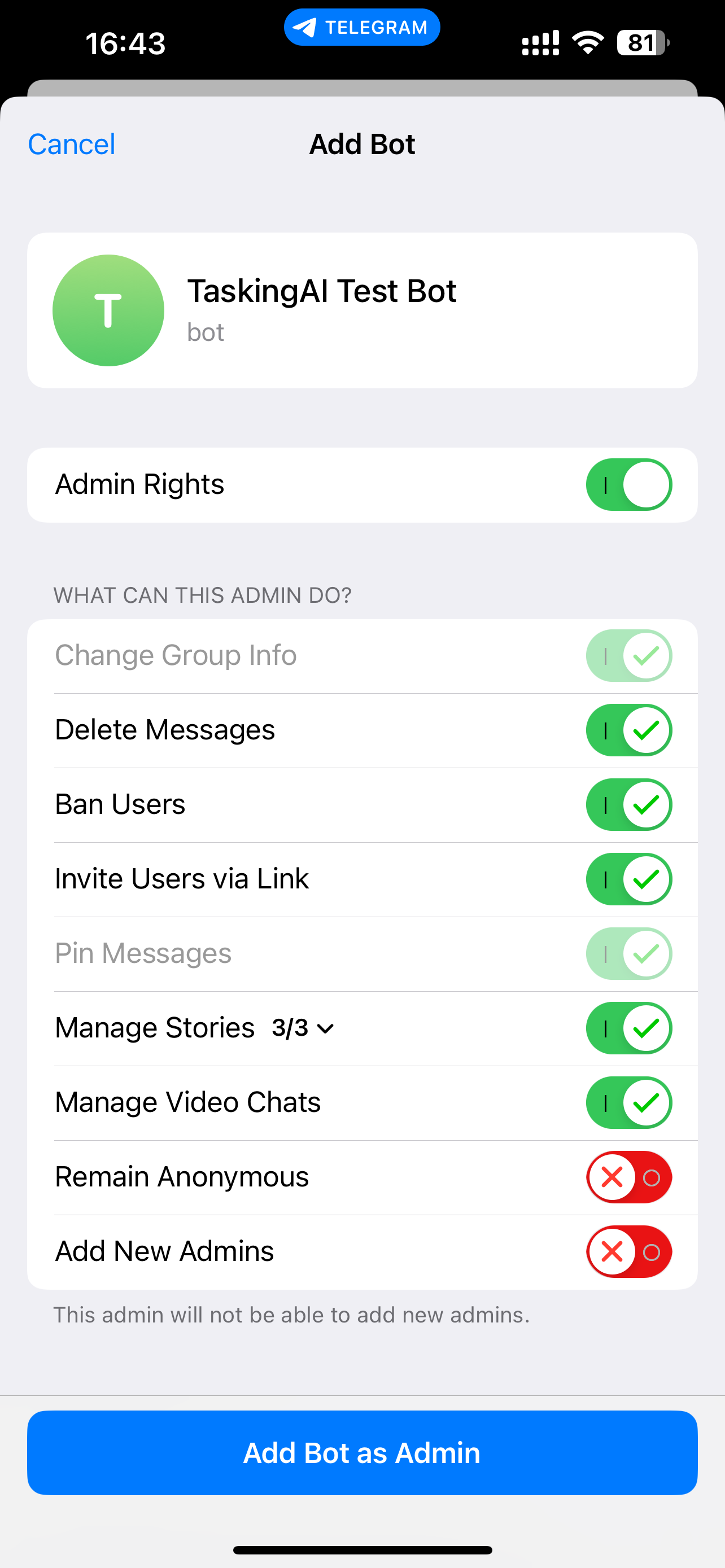 Telegram admin permission
